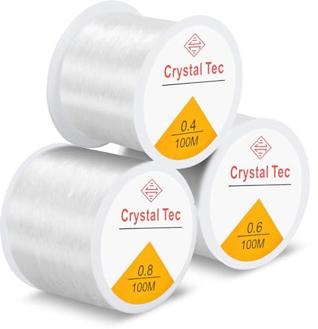 YSWOVUO Elastisches Gummiband für Armbänder, 3 Spule 100m Perlenschnur 0.4mm 0.6mm 0.8mm, Transparente Schmuckfaden, Nylonschnur für Armbänder DIY Schmuckherstellung Perlenschmuck Basteln