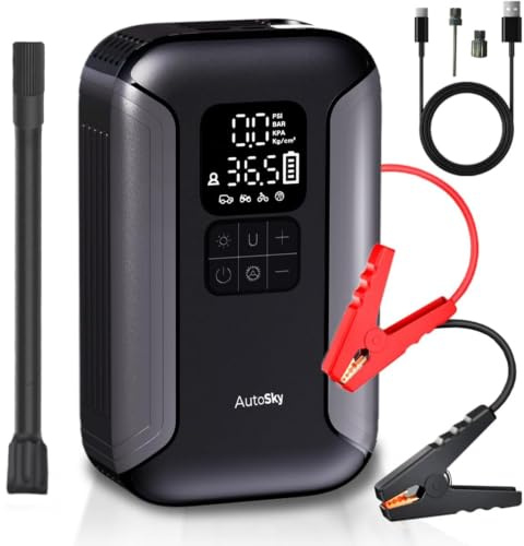 AutoSky 2 in 1 Portable Jump Starter with Tire Inflator - The Perfect Emergency kit to Have in Your Vehicle.