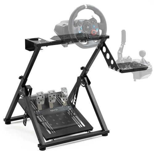 Gazzyt Foldable Racing Wheel Stand Adjustable Sim Racing Cockpit Compatible with Logitech/ Thrustmaster/Fanatec/PXN/Moza R5 R9 G29 G920 G923 T248 T300RS GT T500 Sturdy Gaming Stand,Space-Saving Design