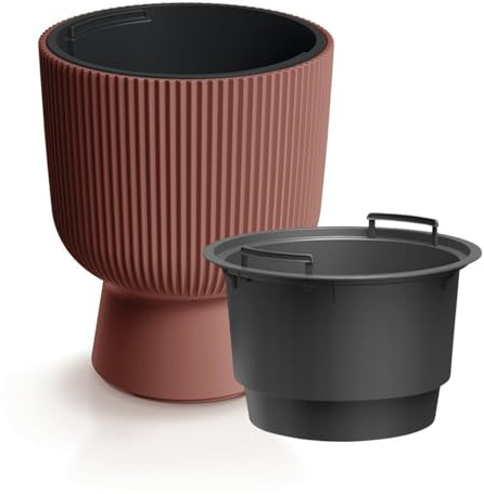 B2C Plant Pots Flower Planter 7 Colours 3 sizes Tall with insert Wavy Plastic Pot Boho Elegant Textured Cylindrical with base indoor/outdoor Modern (Copper, 30cm - 18L)