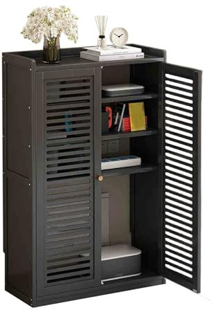 Mobilettos Nascondi Router Materiale di Bambù Addensato Design Cavo Archiviazione Multipla Armadio per Router in Legno per La Decorazione Della Parete(Black,59 * 25 * 97cm)