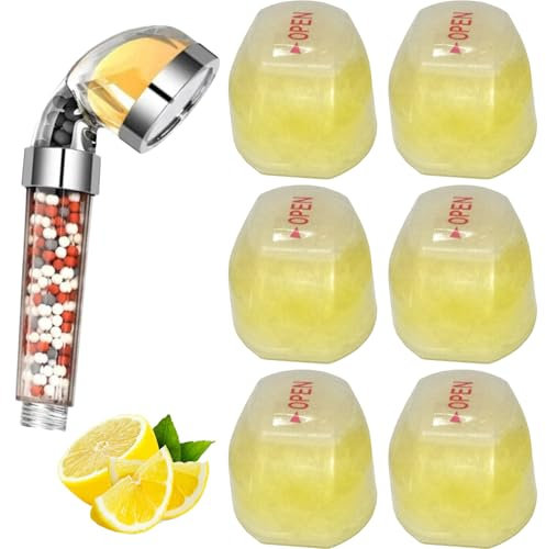 Mednkoku 6PCS Vitamin C Shower Filter, Lemon Flavor Balm Vitamin C Infused Shower Head Filters Soften Hard Water, Vitamin C Shower Head Helps Dry Skin & Hair Loss,Vitamin C Infused Shower Head