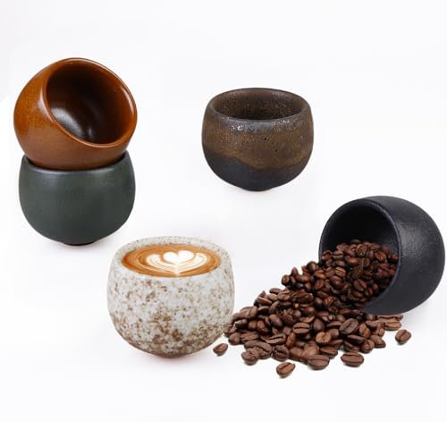 Asfrode Lot de Tasses à Espresso en Grès Sans Anse, 5 x 50ml Tasses en Céramique Épaisses Fait Main, Ensemble de Tasses à Thé de Qualité, Set de Tasses à Café pour Espresso Moka Macchiato Thé