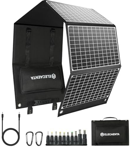 ELECAENTA 60W Faltbar Solar Ladegerät Tragbarer ETFE Monokristallinem Solarpanel USB-C PD45W USB QC3.0 DC 18V für Solargeneratoren Powerstation Laptop Outdoor Camping Wasserdicht, 1.6KG