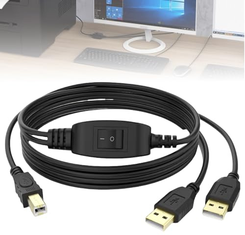 Leikurvo USB B Drucker Kabel Splitter, 2 USB-A-auf-B-Druckerkabel mit Toggle-Taste, 2 in 1 Drucker Kabel Verteiler für zwei Computer