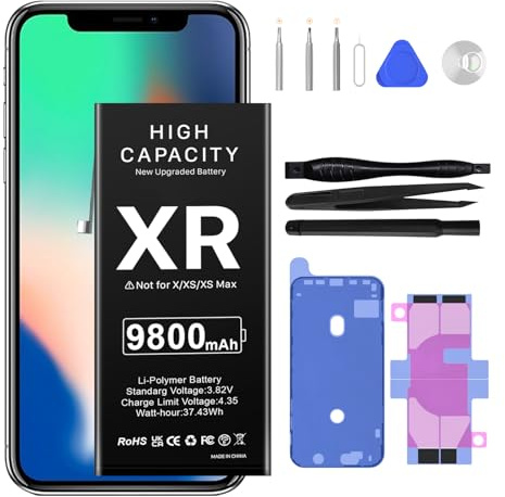 Akku für iPhone XR, 9800mAh EVELLHPP New Upgrade Hochleistungs-Ersatzakku für iPhone XR, A1984, A2105, A2106, A2108 mit Reparatur-Werkzeugsatz