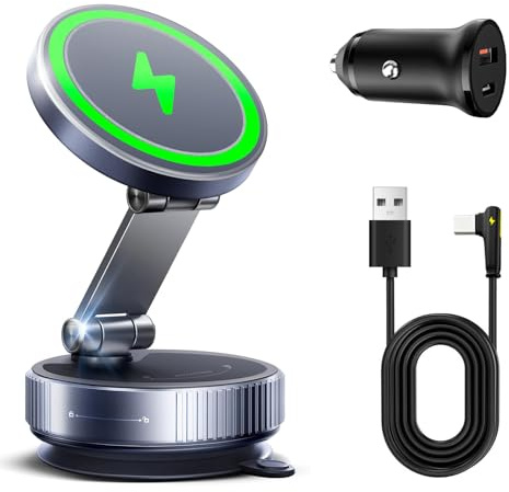 Astriva 15W Magsafe Autohalterung mit Ladefunktion, Induktives Laden Auto | 360°Adjustable Vacuum Magnetic Phone Holder, Stärkster Gel Kompatibel mit iPhone 17 16 15 14 & Samsung (Grau)