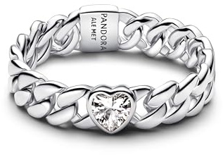 PANDORA Timeless Herz Cuban-Kette Ring aus Sterling Silber mit Zirkonia, Größe: 52, 194386C01-52