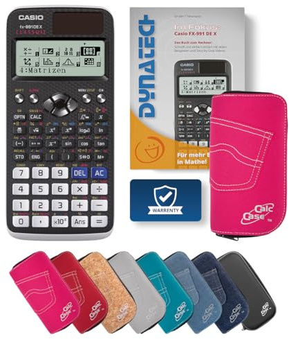 Casio FX-991DE X Schulrechner + Tasche + Fachbuch – Wissenschaftlicher Taschenrechner mit 696 Funktionen für Oberstufe, Studium & Technik - Classic Set (Pink)