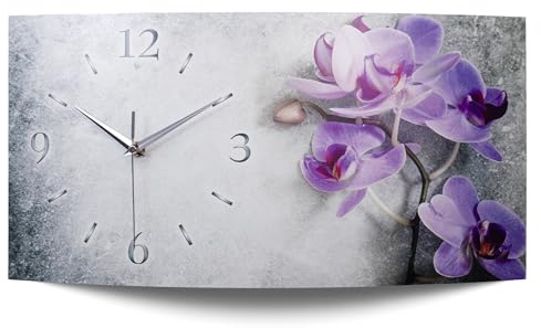 Kreative Feder „Orchidee Relax“ Designer-Wanduhr mit leisem Funkuhrwerk – Handarbeit Made in Germany (WA105, 50x25cm leises Funkuhrwerk)