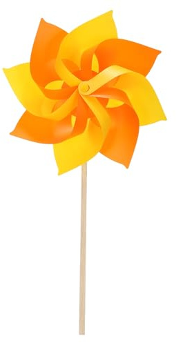 QUARKZMAN Molinillos 19.7 Molinillo De Viento Arcoíris 8 Hojas Molinillo De Madera con Palos De Madera para Jardín Patio Césped Fiestas Al Aire Libre Regalos, Naranja/Amarillo