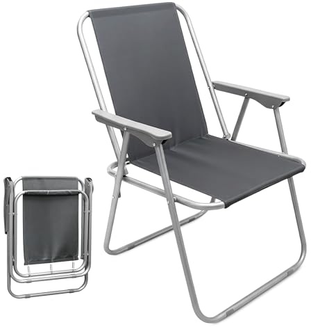 Spetebo Camping Klappstuhl mit Armlehnen belastbar bis 100 kg - grau | Leicht und Kompakt, Für Camping und Garten, Faltstuhl Anglerstuhl, Festival Stuhl