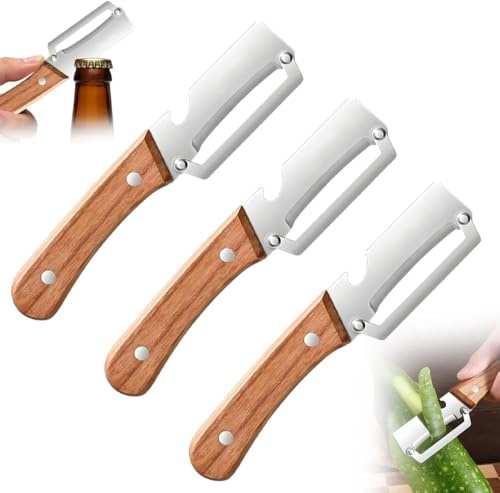 Pelador Verduras Multifunción, Nuevo 2 en 1 para Cocina Hoja Acero Inoxidable Ultraafilada Pelador Profesional, Pelar Patatas, Zanahorias Abrir Botellas Vino Sin Esfuerzo (3 Pack)