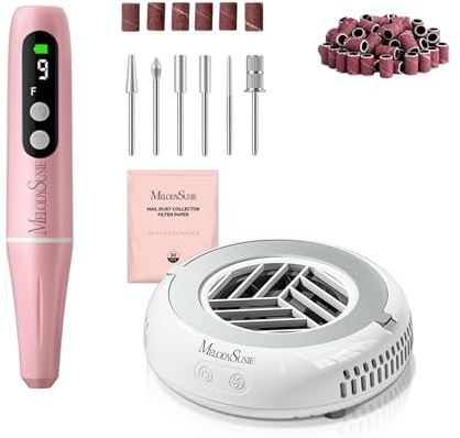 MelodySusie Portable PC90G Rechargeable Nail Drill 20000RPM Pink and PocketSized Mini Nail Dust Collector HProA for Beginners