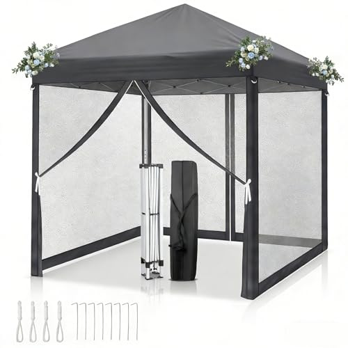 LEADZM Tonnelle Pliable 3x3 m,Barnum avec 4 Moustiquaires Anthracite | mperméable Anti-UV 50+, Hauteur Ajustable , Structure Stable, pour Jardin, Terrasse, Camping Et Usage Professionnel