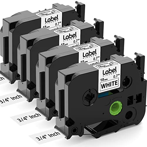 Label KINGDOM TZe-241 18mm 0.7 White Kompatibel mit Brother Drucker | Bänder 18mm 3/4 Inch Schwarz auf Weiß für Brother P Touch PT-D410 PT-D400 PT-D600 PT-D610BT, 4-Pack
