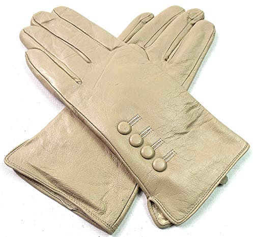 Damen Premium Qualität Original Superweich Leder Handschuhe Kunstpelz Futter Winter Alltag Warm - Creme, L