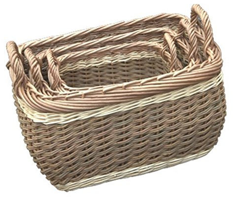 Red Hamper Set of 3 Three Tone Storage Wicker Log Baskets, wicker, Brown, 40 x 54 x 31 cm