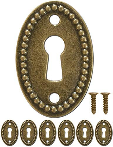 FUXXER Lot de 6 plaques de clé antique, rosaces de serrure, design vintage, en laiton, 37 x 24 mm
