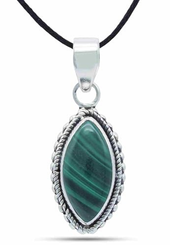 mantraroma Kettenanhänger 925 Silber Malachit grüner gestreifter Stein Edelstein Kettenanhänger Damen Sterling Silber Halskette Anhänger Geschenk (MAH-118-10)