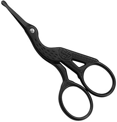 LIVINGO Rounded Tip Vintage Stork Scissors, Professional Stainless Steel with Black Titanium Coated, Cuticle Pedicure Beauty Grooming Retro Scissors for Eyebrow, Facial Hair, Dry Skin, Nose Hair 9cm