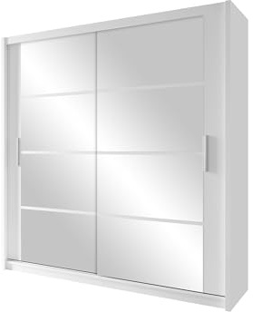 Mirjan24 Kleiderschrank Johnson 160, Schwebetürenschrank, Garderobeschrank mit Spiegel, Schlafzimmerschrank, Elegantes, Schiebetür, Schlafzimmer (Weiß/Spiegel)