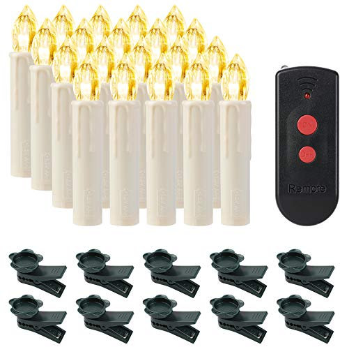SHYOSUCCE 20er LED Weihnachtskerzen Kabellose Dimmbar Weihnachtsbaum Kerzen mit Fernbedienung, Warmweiß Lichterkette Kerzen für Weihnachtsdeko, Hochzeit, Geburtstags, Party