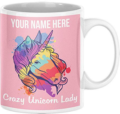Purple Print House Unicorn Mug - Personalised Unicorn Gift for Girls - Custom Name - Crazy Unicorn Lady (Crazy Unicorn Lady)
