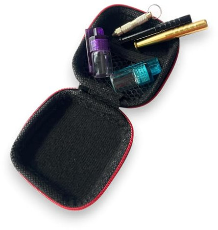 EDLES kleines für die Handtasche Hard Case Schnupftabak Schnupfset Deluxe in schwarzem Case mit zwei Röhrchen, zwei Dosieren und kleinem Löffel (Schnupftabak) für die Hosentasche