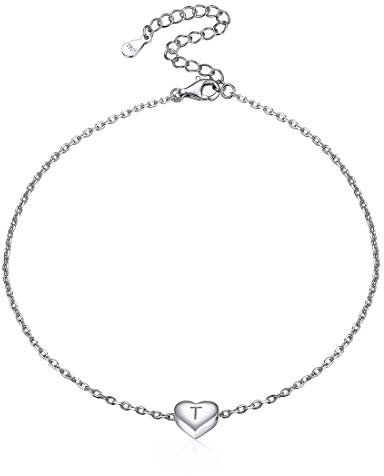 ChicSilver damen Silber Herz Fußkettchen mit Buchstabe T Anhänger Sommer Fußband mit Herz anhänger