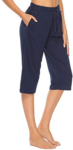 Vlazom Women's Cotton Capri Pyjama Bottoms Casual Lounge Sleep Pants S-3XL | Ladies Soft Lounge Pants with Pockets Adjustable Drawstring Sleep Pyjama Bottoms for All Seasons