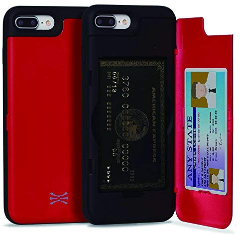 TORU CX PRO for iPhone 8 Plus/iPhone 7 Plus Case Wallet | Protective Shockproof Heavy Duty Cover with Hidden Card Holder & Card Slot | Plastic Mirror Included - Red