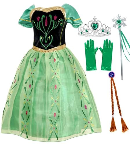 Atorcher Princess Anna Dress Up for Girls Green Costume Dress Birthday Fancy Dress Party Coronation Dress