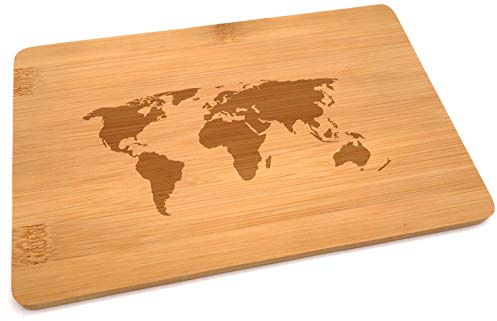 Samunshi® Tagliere in legno con incisione, mappa del mondo in bambù, piccolo tagliere per il pane, tagliere in legno da cucina