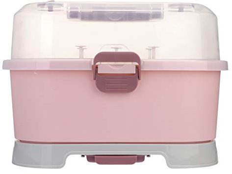 NUOBESTY Rejilla para Secar Biberones con Tapa Caja de Almacenamiento Portátil para Biberones Organizador de Vajilla para Uso Doméstico Cocina Rosa