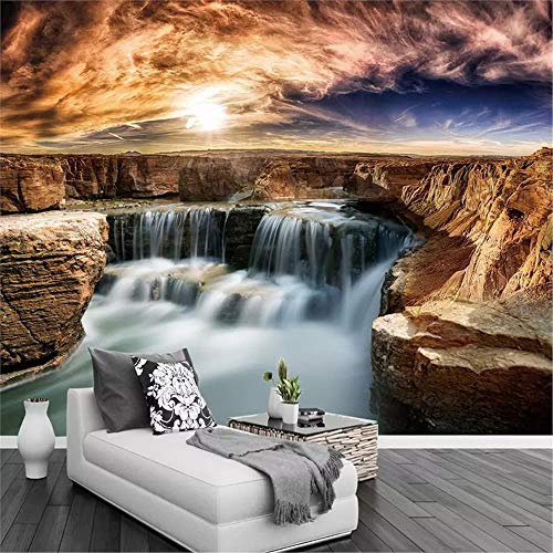 PSiFound® 3D Kinder Kunst Foto Wallpaper Wandbild Natur Landschaft Wasserfall Sonnenuntergang (250X175Cm) Selbstklebender Vliesstoff Poster Diy Wandtattoo Mädchen Innenraum Schlafzimmer Wanddekoration