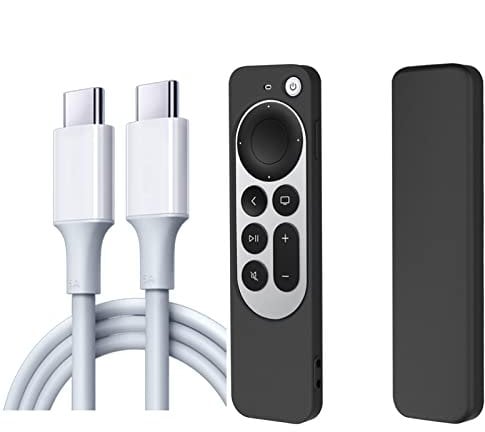 Silicone Case for Apple TV 4K Siri Remote/C-Type Fast Charger Cable, Protective Cover for Newest Siri Remote with C-Type-to-C Charger Cable