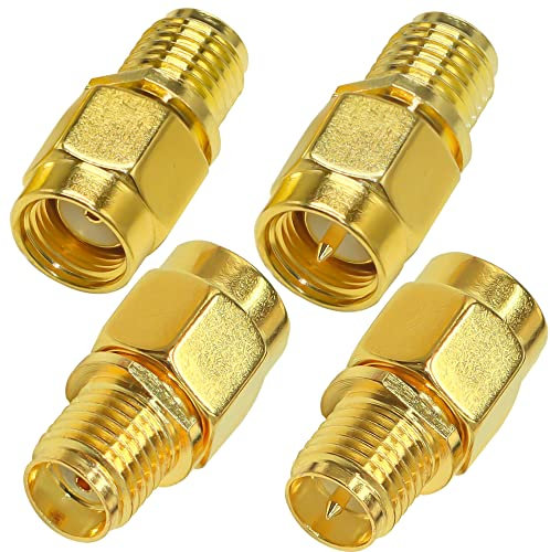TUOLNK SMA Koax Steckverbinder Kit SMA/RP SMA Stecker auf RP SMA/SMA Buchse RF Koaxialadapter für Funkverlängerungskabel Router SMA Stecker auf Buchse Konverter 4er Pack