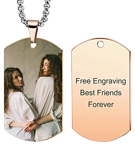 MunkiMix Personalizado Placas de identificación Collares con Texto e Imagen Grabados con Colgante de Imagen en Color/Blanco y Negro Regalo para Hombres/Mujeres Joyas grabadas. (6 Colores)