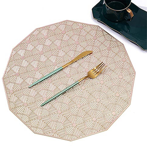 Manteles individuales,4 piezas de estera de mesa occidental simple impermeable y aislante del calor, placa de decoración de hotel antideslizante geométrica estera-oro