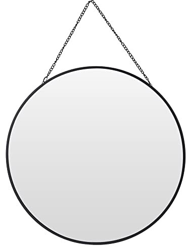 URBNLIVING 30cm Gold or Black Round Hanging Wall Mirror Hallway Bathroom Bedroom Home Decor (Black)