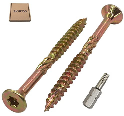 SKIR'CO 50 Stück Universal Verzinkter Stahl 5,0 x 60 mm Gelb Holzschrauben Senkkopf Torx Kopf Typ 17 Spanplattenschrauben (50, 5,0 x 60 mm)