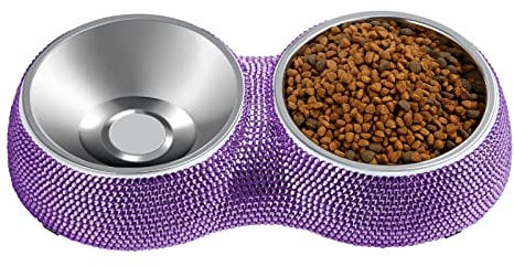 eing Hundenäpfe Doppel-Hunde-Wasser- und Futternäpfe aus Edelstahl mit Rutschfester Harzstation, Haustier-Futternäpfe für Welpen, mittelgroße Hunde, Katzen, Welpen, Haustiere, Lila