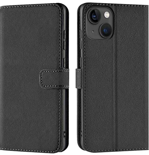 Verco Handyhülle für iPhone 14 Plus Hülle, Bookcase Tasche Flipcover für iPhone 14 Plus Case [ 6,7 Zoll ] [Kartenfächer/Aufstellfunktion], Schwarz
