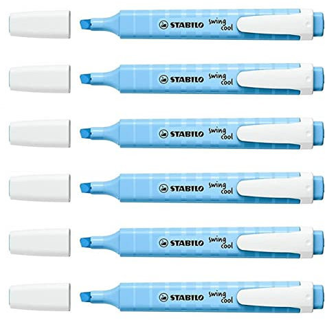 STABILO Swing Cool Highlighters 1-4 mm Bevelled Tip Pastel Sky Blue Pack of 6aa