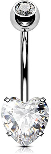 OUFER 14G Bauchnabelpiercing Titan 10 mm Stablänge Herz Piercing Bauchnabel Lang Kurz CZ Edelstein Kugeln Belly Button Piercing Navel Bars Silber 1.6mm Nabelring Frau Geschenk Schmuck