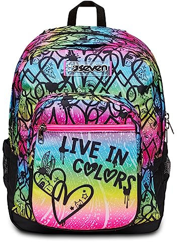Seven, Zaino Scuola, Freethink, Multicolore, con Ring Light, Scomparto Porta Notebook, Tasche Porta Borraccia, Zaino Viaggio, Scuola & Tempo Libero