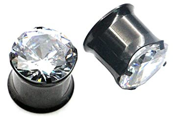 AMDXD 2Pcs Ohr Expander Edelstahl, 00G Ohr Plug Cool Schwarz Ohrringe mit Zirkonia Piercing Schmuck