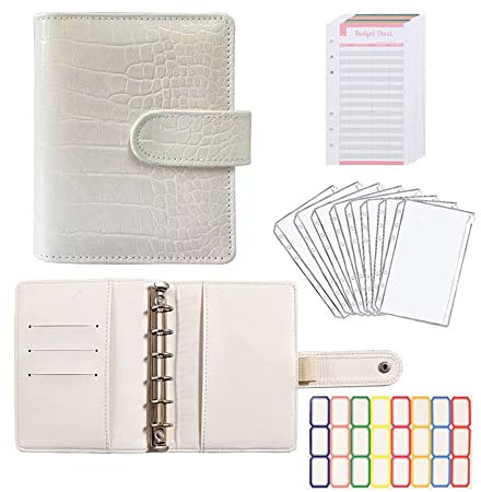 A7 Krokodil-Bundbuch-Set, Mini-Geldorganizer zum Sparen, Geldfüllung, Umschlagsystem, Planer mit Taschen, Blättern und Aufklebern, Beige