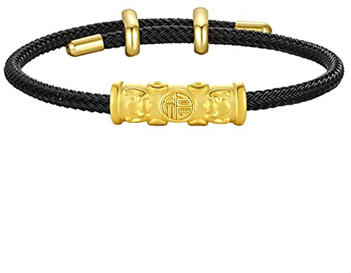 ZHOU LIU FU Armband aus 24K Massivgold, echter Schmuck aus reine Gold Charm Armband Glücksbringer Sanskrit Segens für Damen Herren Teenager Mädchen (23cm, Segen)
